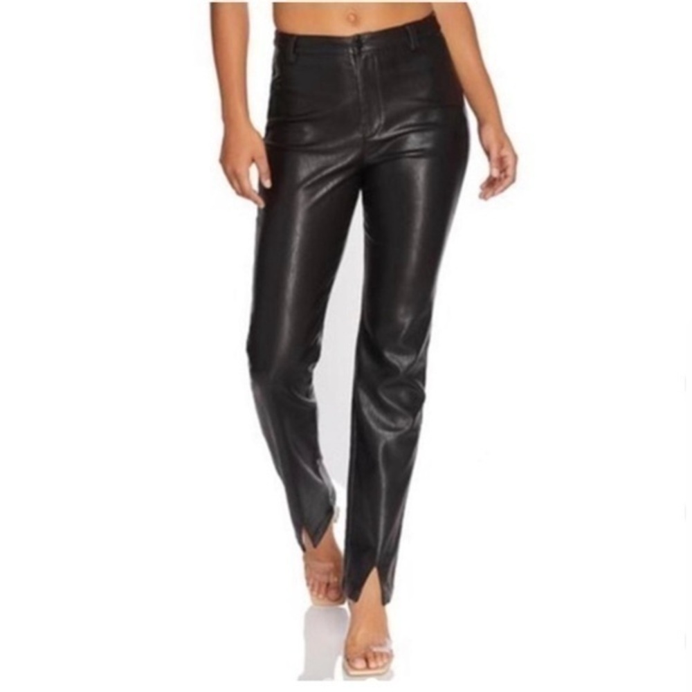 STEELE Vegan Leather Split Hem Pants Women Size Medium Black
